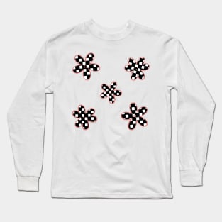 Abstract Checkerboard Flowers - Peachy Pink Long Sleeve T-Shirt